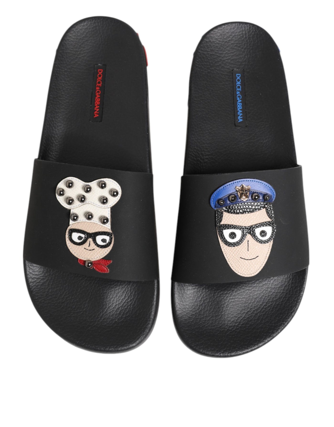 Dolce & Gabbana Black Leather Slides Flats Beachwear Shoes