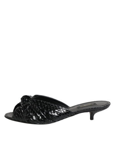 Dolce & Gabbana Black Leather Heels Slides Sandals Shoes