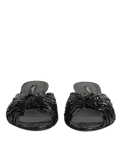 Dolce & Gabbana Black Leather Heels Slides Sandals Shoes