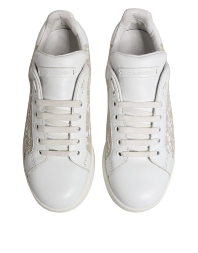 Dolce & Gabbana White Lace Leather Low Top Sneaker Shoes