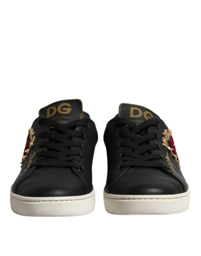 Dolce & Gabbana Black Leather Sacred Heart Sneakers Shoes