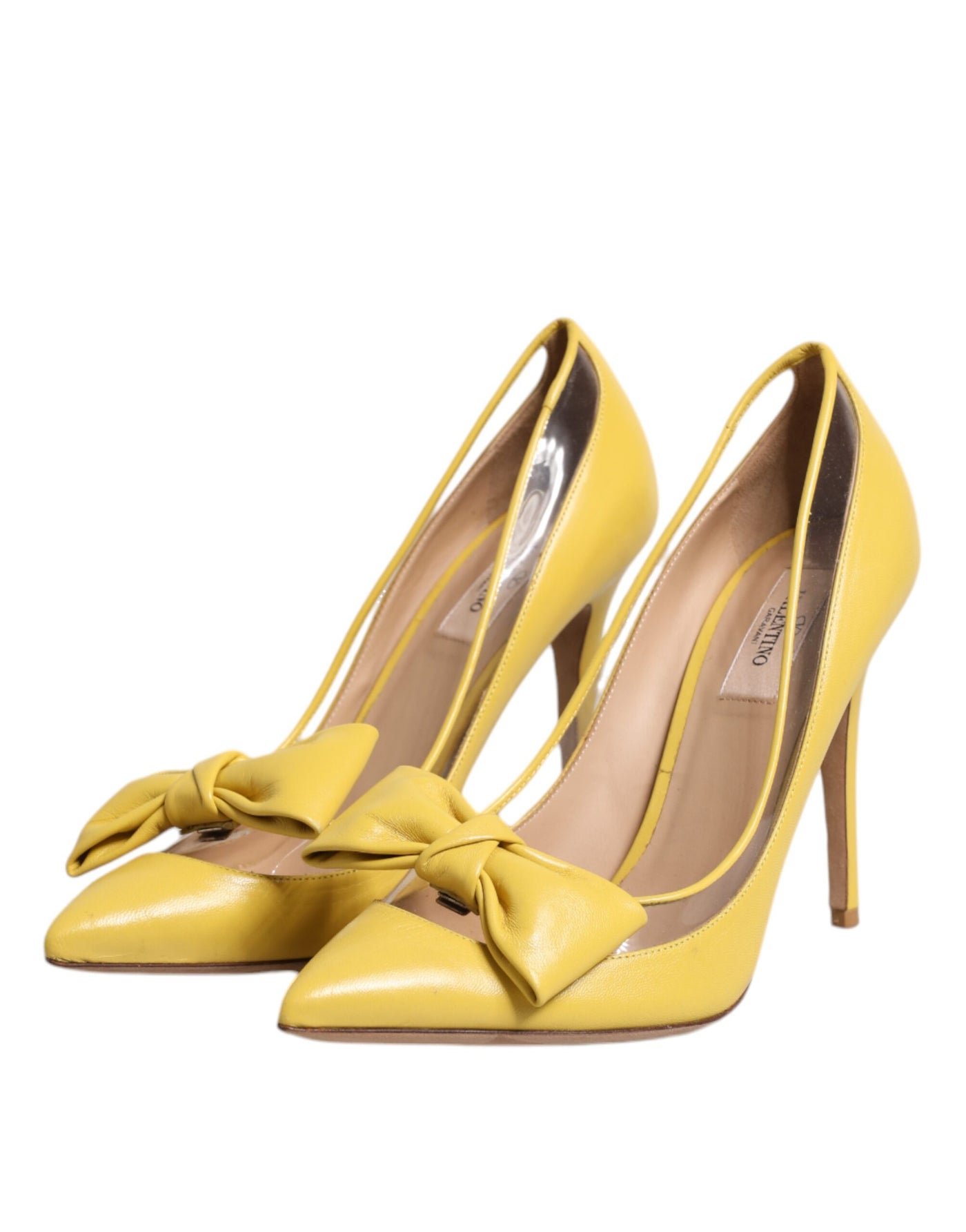 Valentino Yellow Patent Leather PVC Bow Heels Pumps Shoes