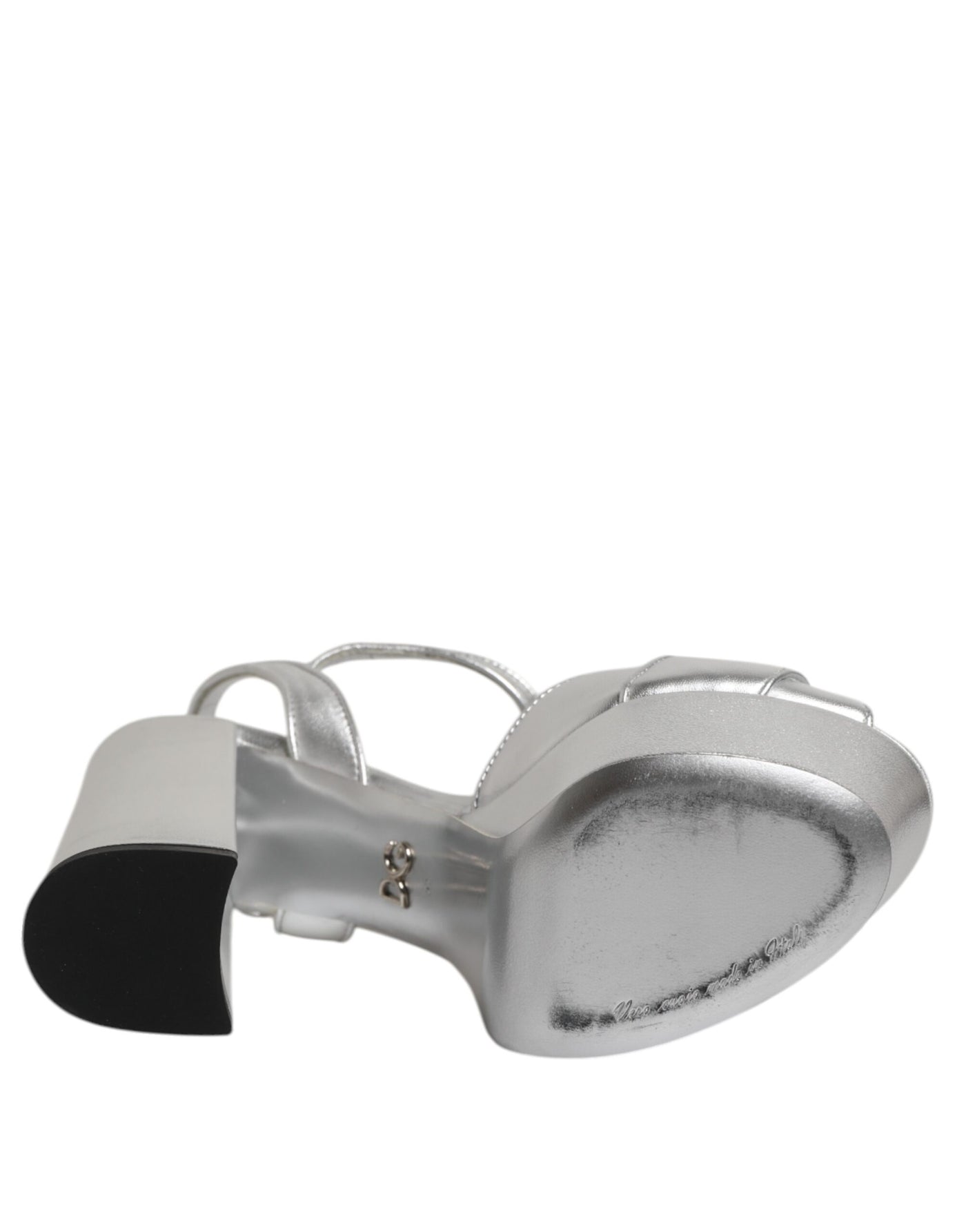 Dolce & Gabbana Silver Logo Ankle Strap Heels Sandals Shoes