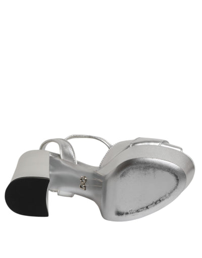 Dolce & Gabbana Silver Logo Ankle Strap Heels Sandals Shoes