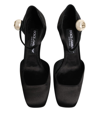 Dolce & Gabbana Black Leather Logo Ankle Strap Sandals Shoes