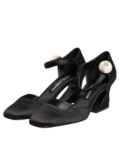 Dolce & Gabbana Black Leather Logo Ankle Strap Sandals Shoes