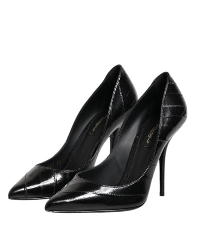 Dolce & Gabbana Black Leather Stiletto High Heels Pumps Shoes