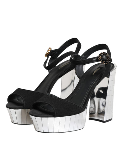 Dolce & Gabbana Black Crystal Ankle Strap Keira Sandal Shoes