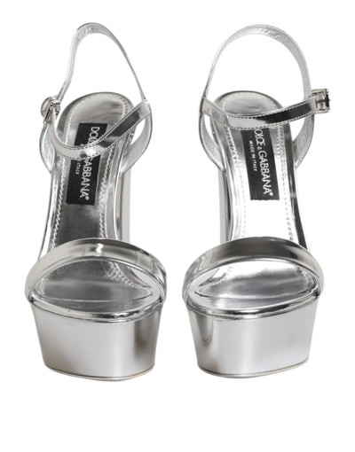Dolce & Gabbana Silver Leather Platform Keira Sandals Shoes