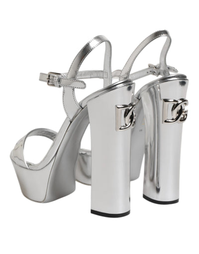 Dolce & Gabbana Silver Leather Platform Keira Sandals Shoes