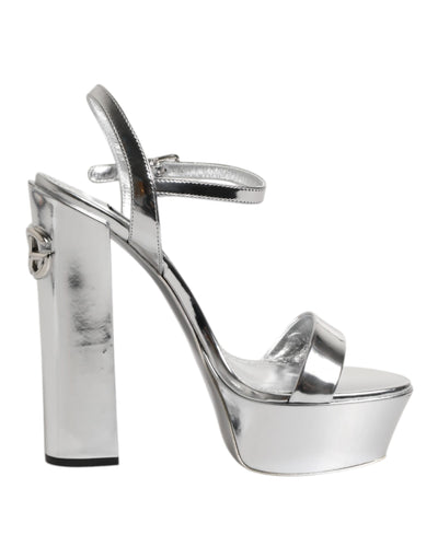 Dolce & Gabbana Silver Leather Platform Keira Sandals Shoes
