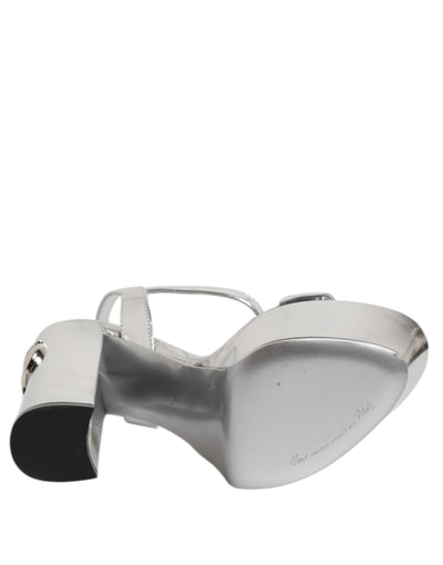 Dolce & Gabbana Silver Leather Platform Keira Sandals Shoes