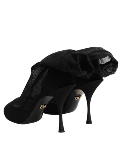 Dolce & Gabbana Black Silk Stretch Mesh Sock Boots Shoes