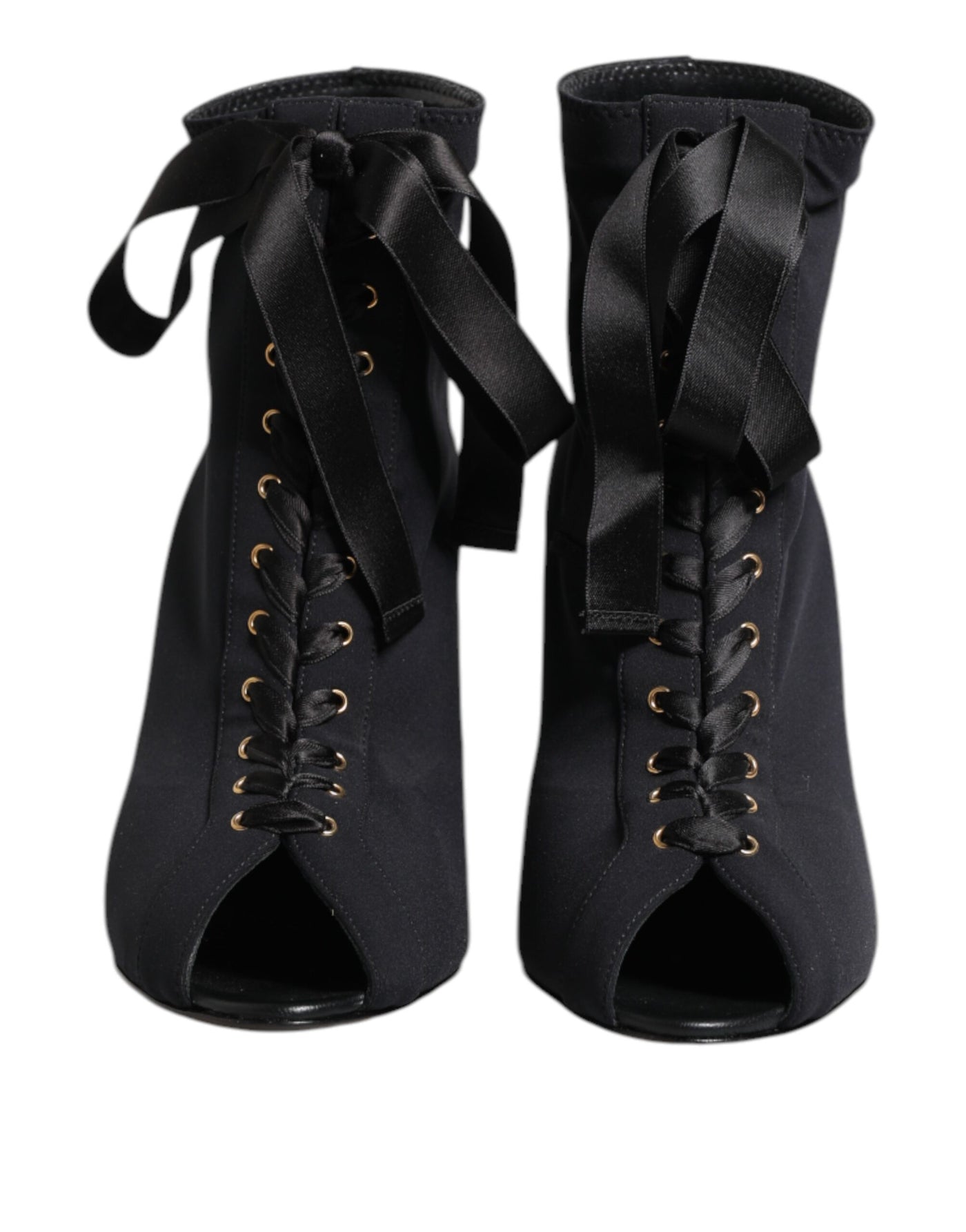 Dolce & Gabbana Black Stiletto Heels Lace Up Boots Shoes