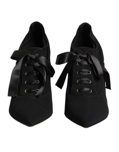 Dolce & Gabbana Black Lace Up Stiletto Heels Pumps Shoes