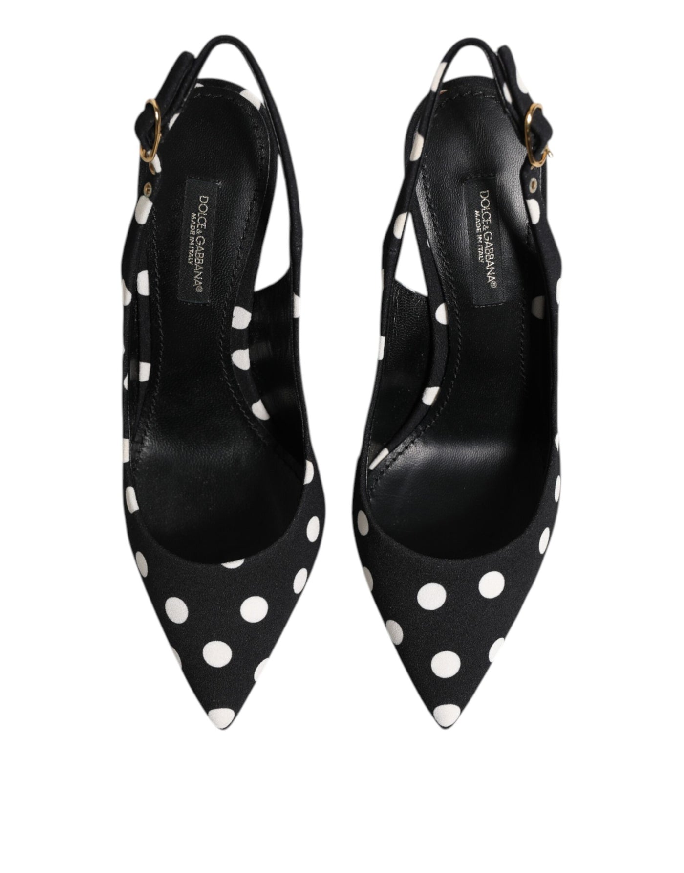 Dolce & Gabbana Black White Dotted Stiletto Slingback Shoes