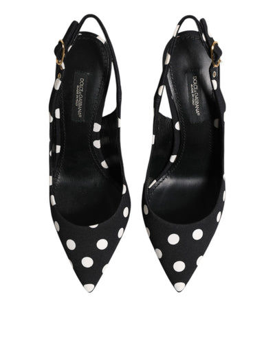 Dolce & Gabbana Black White Dotted Stiletto Slingback Shoes