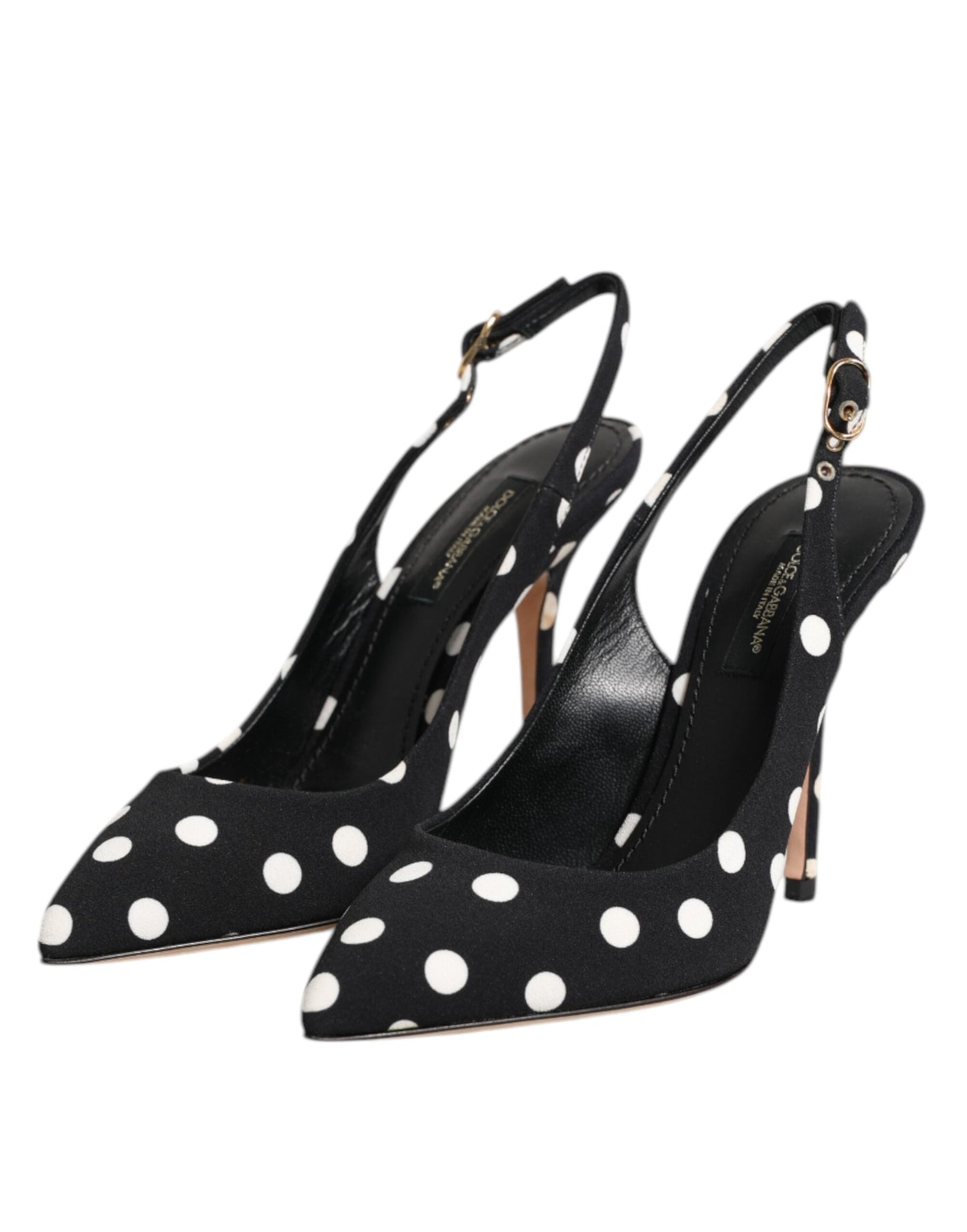 Dolce & Gabbana Black White Dotted Stiletto Slingback Shoes