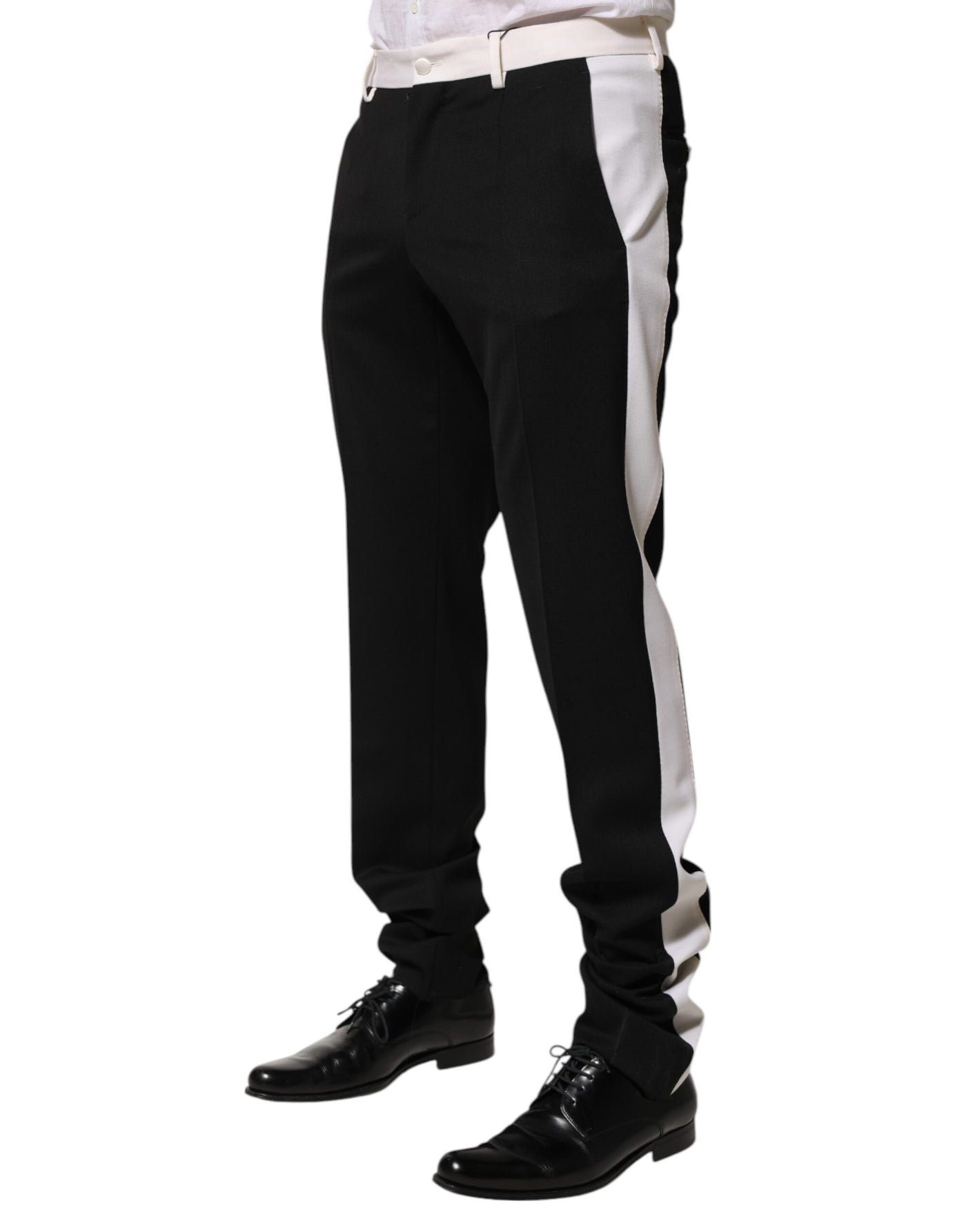 Dolce & Gabbana Black White Stripe Wool Men Trouser Pants