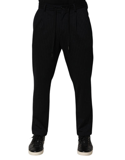 Dolce & Gabbana Black Stripes Viscose Skinny Dress Men Pants