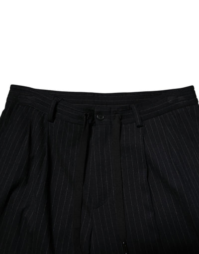 Dolce & Gabbana Black Stripes Viscose Skinny Dress Men Pants