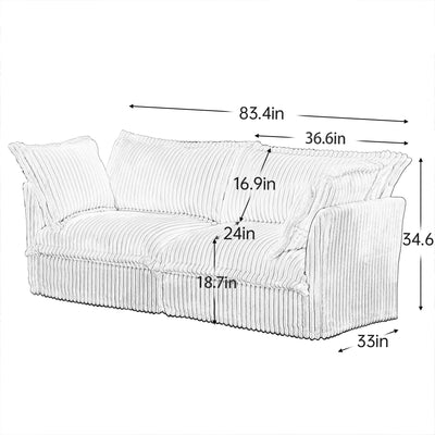 Modern Slipcovered 2-Seat Sofa Couches for Living Room, 2 Seater Sofa, Corduroy Deep Seat Sofa with Upholstered Cushion&Detachable Cover, Comfy Sofa Couch for Small Space, Apartment, Green Corduroy