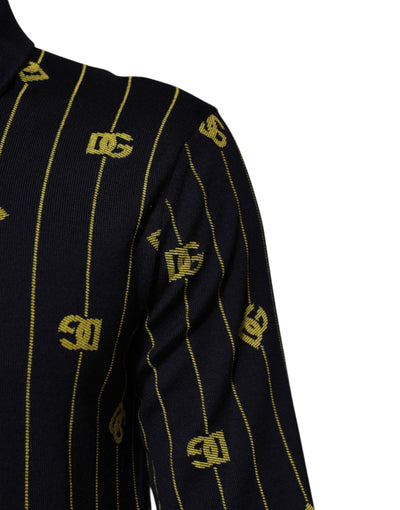 Dolce & Gabbana Black Logo Jacquard Knitted Polo Shirt T-shirt