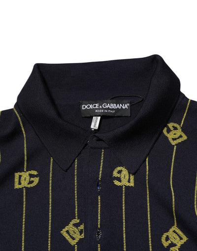 Dolce & Gabbana Black Logo Jacquard Knitted Polo Shirt T-shirt