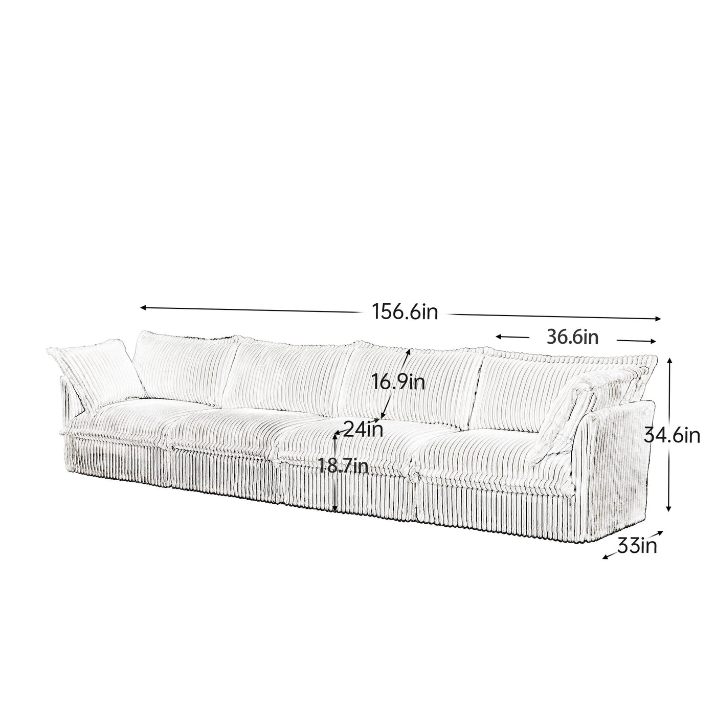 Slipcovered Long Sofa, 4 Seater Sofa with Removable Cover, Extra Deep Couch for Living Room, Corduroy Fabric Cloud Like Comfy Sofa Couch, Black Corduroy Fabric