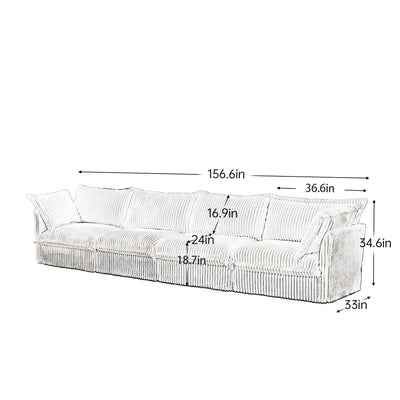 Slipcovered Long Sofa, 4 Seater Sofa with Removable Cover, Extra Deep Couch for Living Room, Corduroy Fabric Cloud Like Comfy Sofa Couch, Black Corduroy Fabric