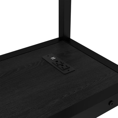 Queen Over Twin XL Metal Bunk Bed/Loft Bed with Desk and Shelves, Multiple Uses Folds into Sofa with LED and USB, Black