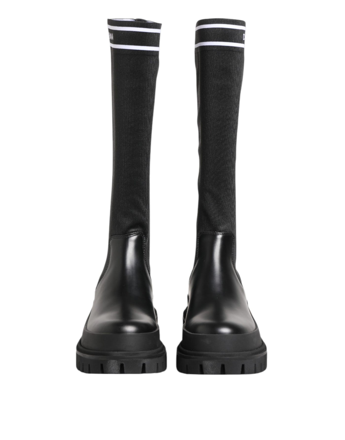 Dolce & Gabbana Black White Polyester Socks High Boots Shoes