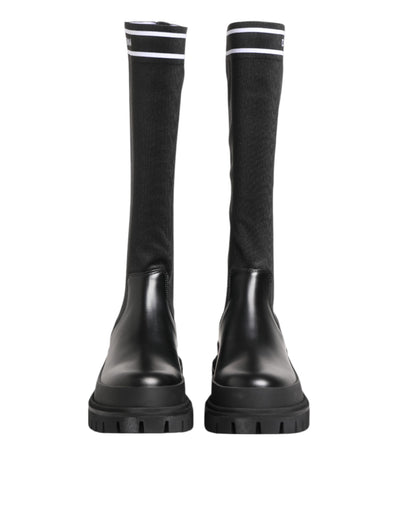 Dolce & Gabbana Black White Polyester Socks High Boots Shoes
