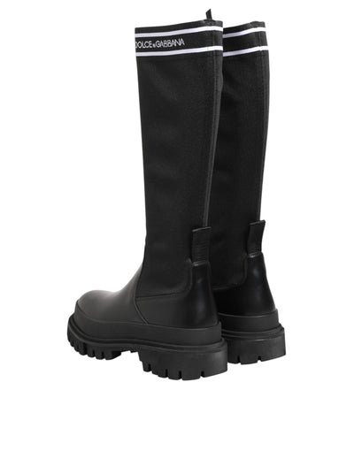 Dolce & Gabbana Black White Polyester Socks High Boots Shoes