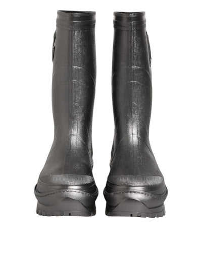 Dolce & Gabbana Black Argento Pull On Rain Boots Shoes