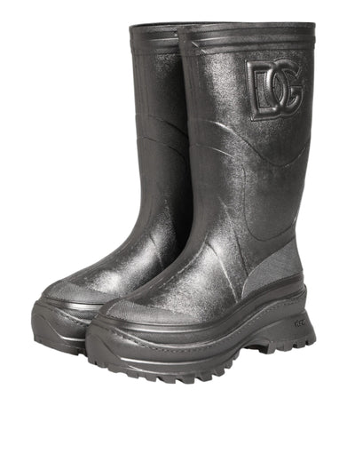 Dolce & Gabbana Black Argento Pull On Rain Boots Shoes