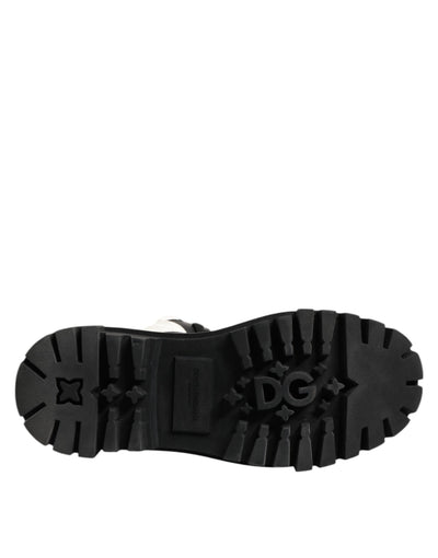 Dolce & Gabbana Black White Padded Mid Calf Lace Up Boots Shoes