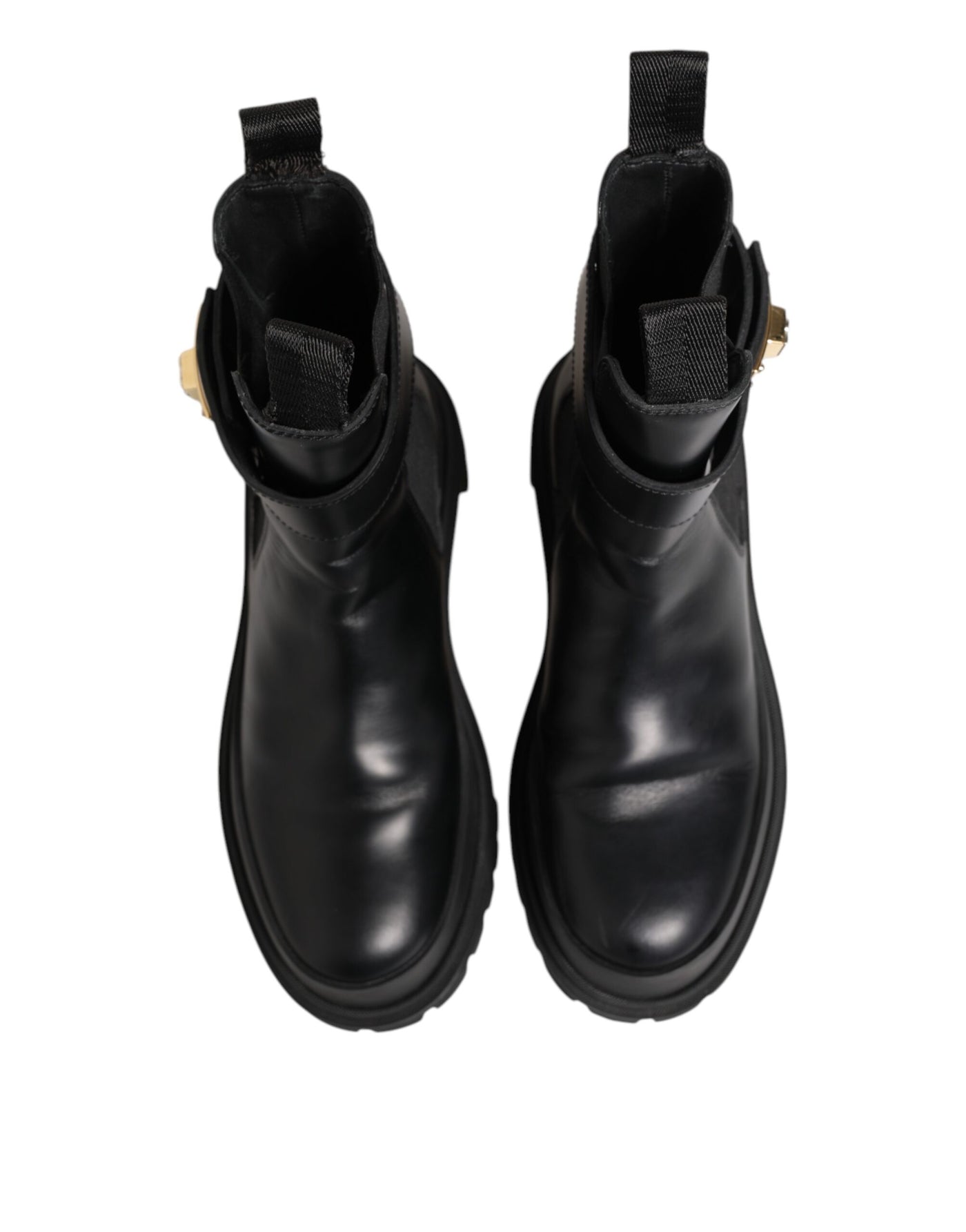 Dolce & Gabbana Black Calfskin DG Logo Strap Ankle Boots Shoes