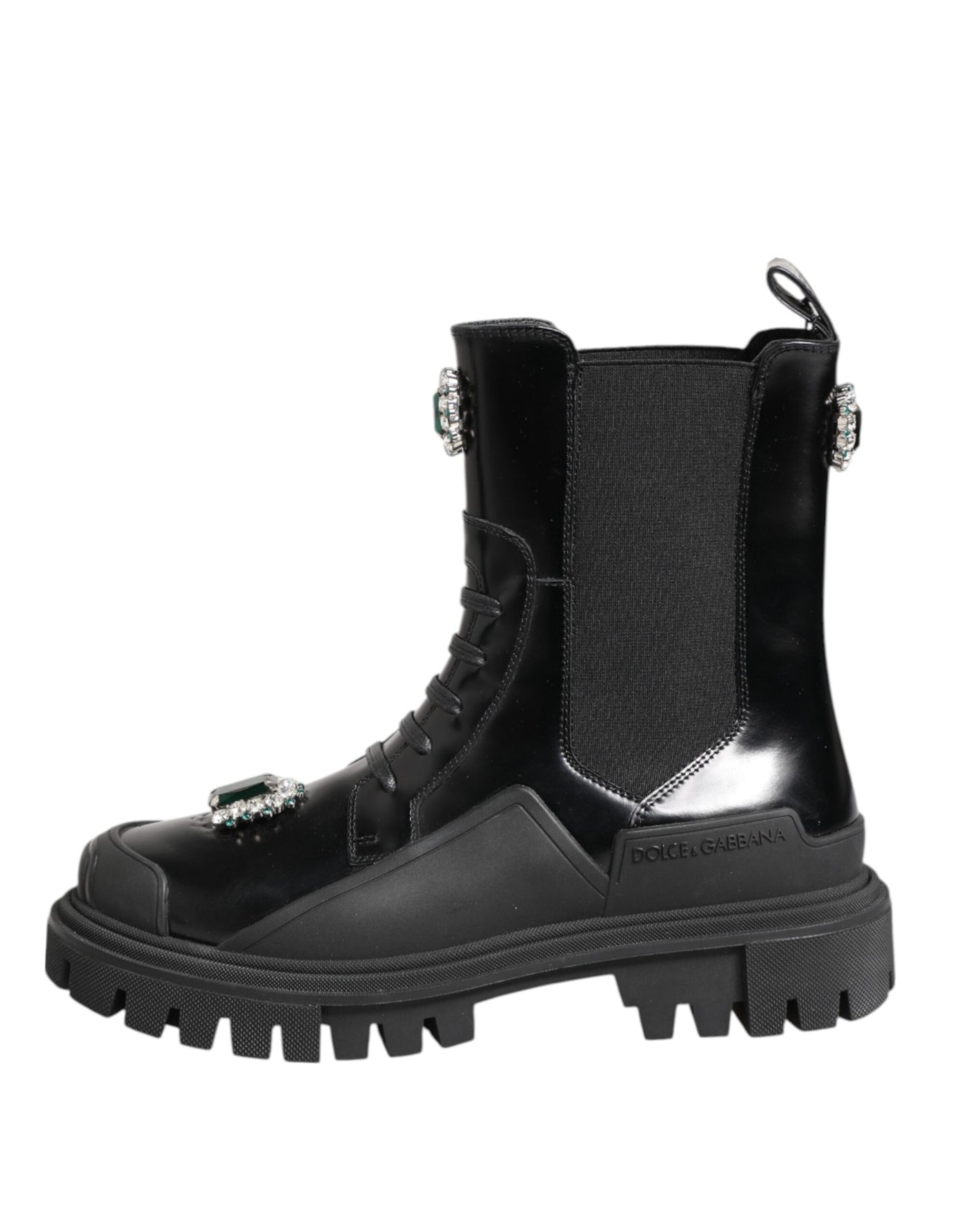 Dolce & Gabbana Black Crystal Embellished Combat Boots Shoes