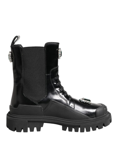 Dolce & Gabbana Black Crystal Embellished Combat Boots Shoes