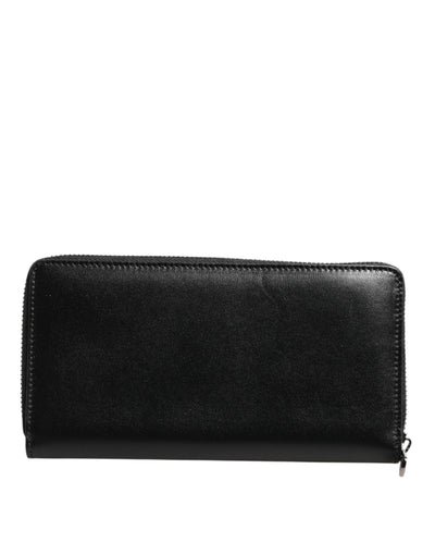 Dolce & Gabbana Black Leather Logo Plaque Zip Around Continental Wallet