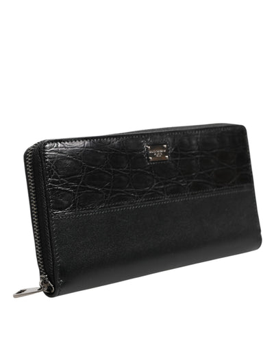 Dolce & Gabbana Black Leather DG Plaque Zip Around Continental Wallet