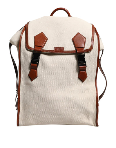 Dolce & Gabbana Beige Brown Canvas Leather EDGE Travel Men Back Pack Bag