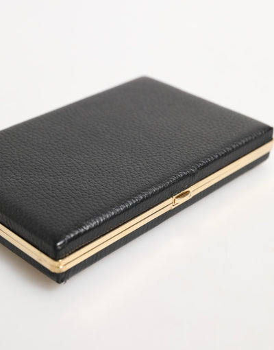 Dolce & Gabbana Black Leather Gold Frame Clutch Evening Party Purse Bag