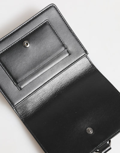 Dolce & Gabbana Black Leather Crystal Embellished Card Holder Wallet