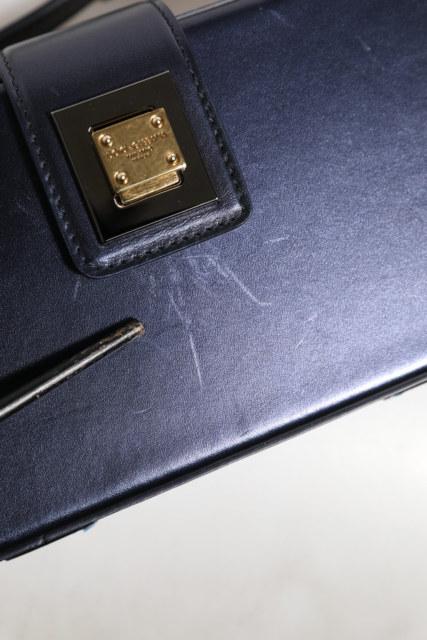 Dolce & Gabbana Blue DG BOX Lambskin Leather Crossbody Strap Bag