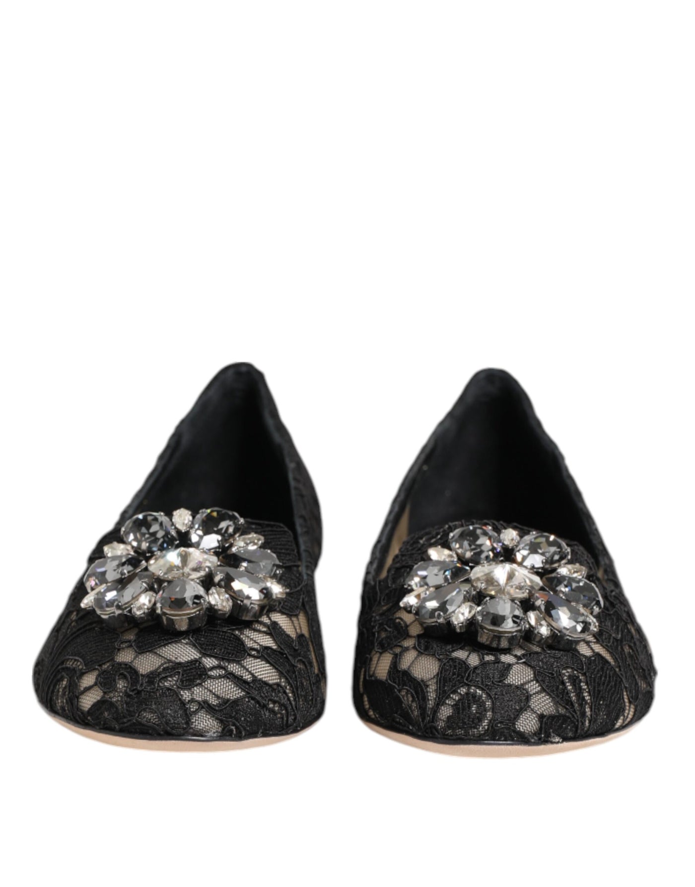 Dolce & Gabbana Black Taormina Lace Crystals Flats Shoes