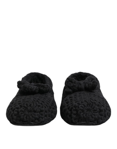 Dolce & Gabbana Black Wool Knit Slip On Ballerina Flats Shoes