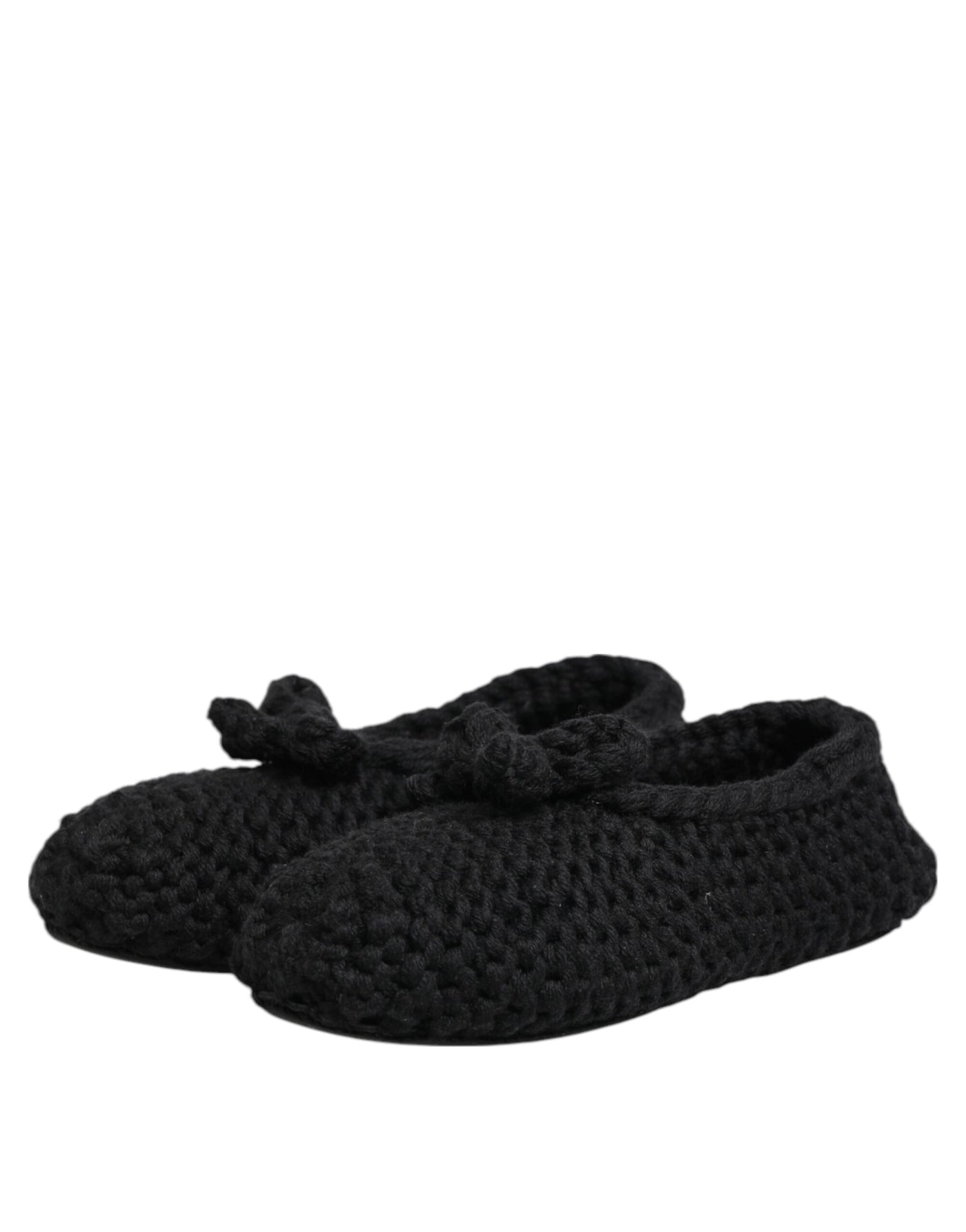 Dolce & Gabbana Black Wool Knit Slip On Ballerina Flats Shoes