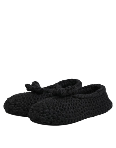 Dolce & Gabbana Black Wool Knit Slip On Ballerina Flats Shoes